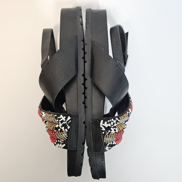 Gioseppo Beaded Haverhill Black open toe Strap Flat Leather Sandal Size 8 or 39 - Picture 8 of 12